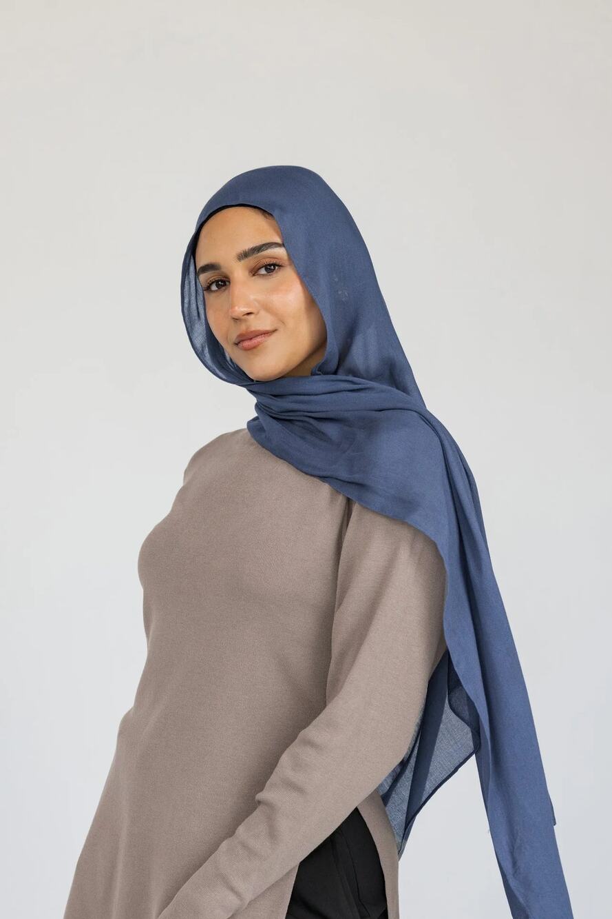 NEW Vela Hijab Head Scarf Women's Vintage Indigo Blue Modal Semi Sheer Size Mini